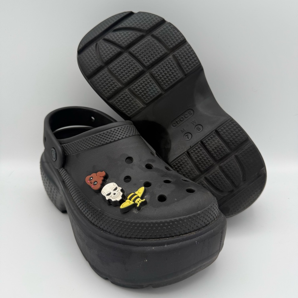 UNISEX Crocs Classic Black Bae Platform Chunky Slip-On Clogs‎ Jibbitz Sz 7 M 9 W